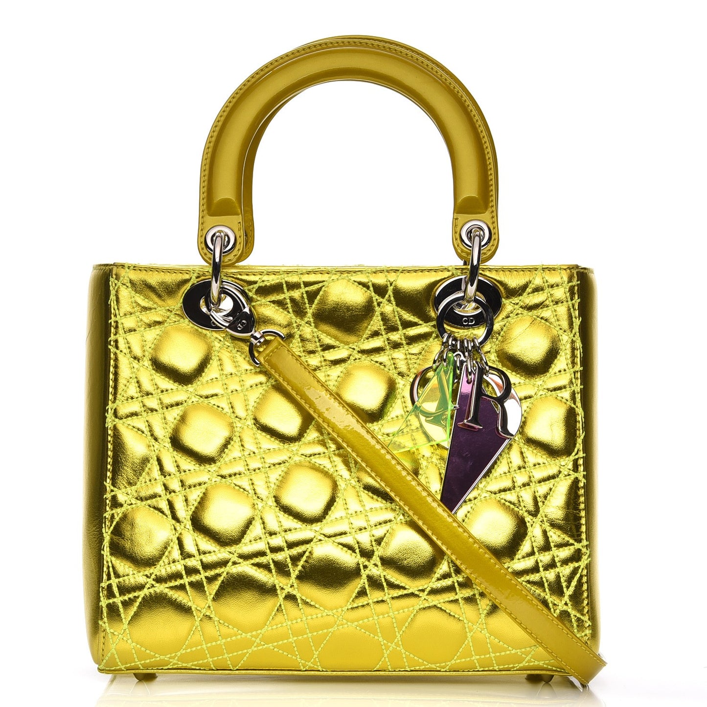 Metallic Lambskin Cannage Medium Anselm Reyle Lady Dior Yellow