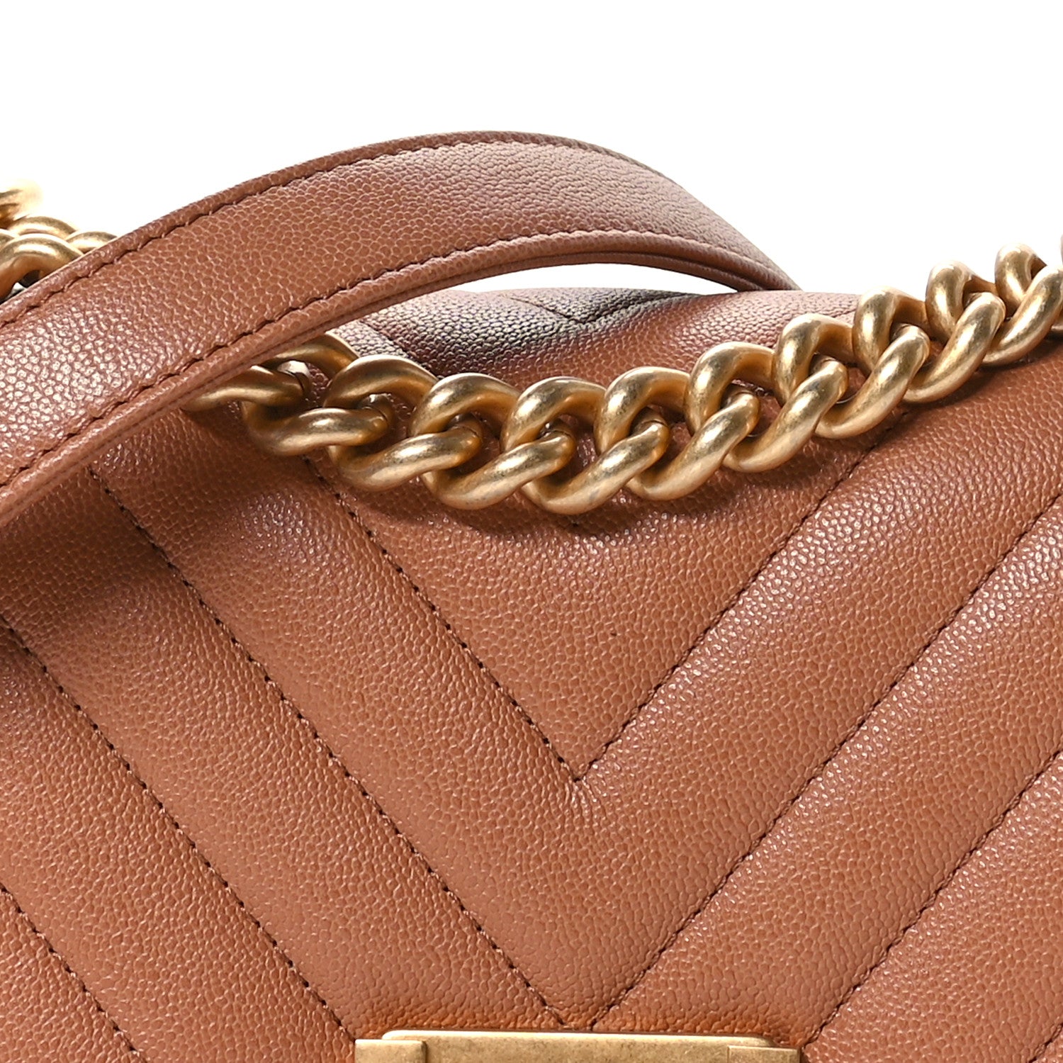 Chanel Caviar Chevron Quilted Small Boy Flap Brown 8 of 10
