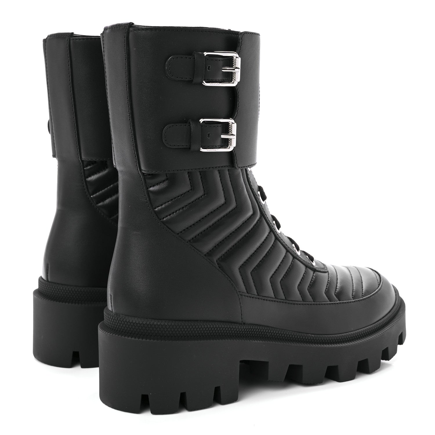 Gucci Nappa Frances GG Matelasse Platform Combat Boots 37 Black 4 of 10