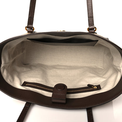 Gucci Monogram Jumbo GG Textured Dollar Calfskin Web Medium Ophidia Shopping Tote Camel Ebony 5 of 10