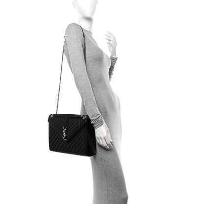 Saint Laurent Grain De Poudre Textured Mixed Matelasse Large Triquilt Monogram Satchel Black 2 of 12