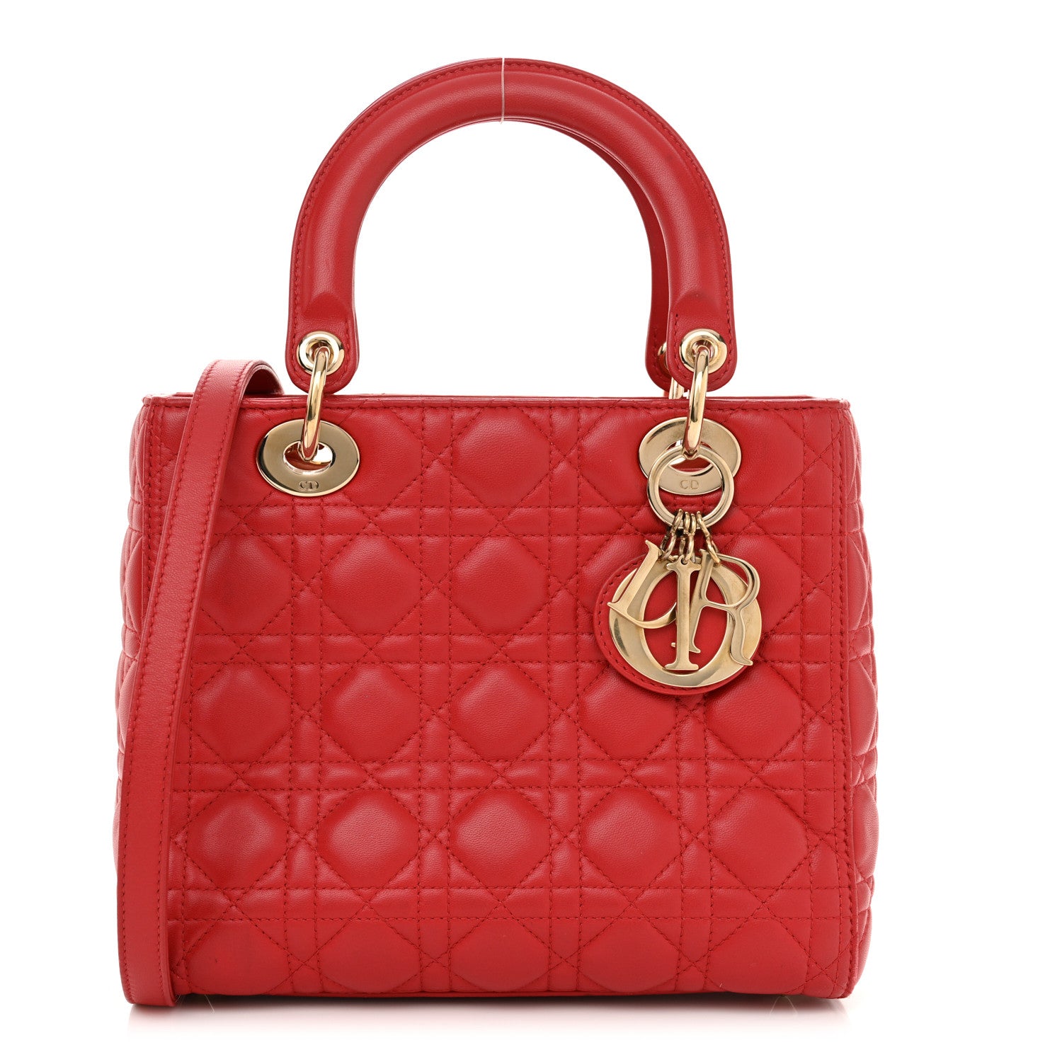 Christian Dior Lambskin Cannage Medium Lady Dior Red 1 of 15