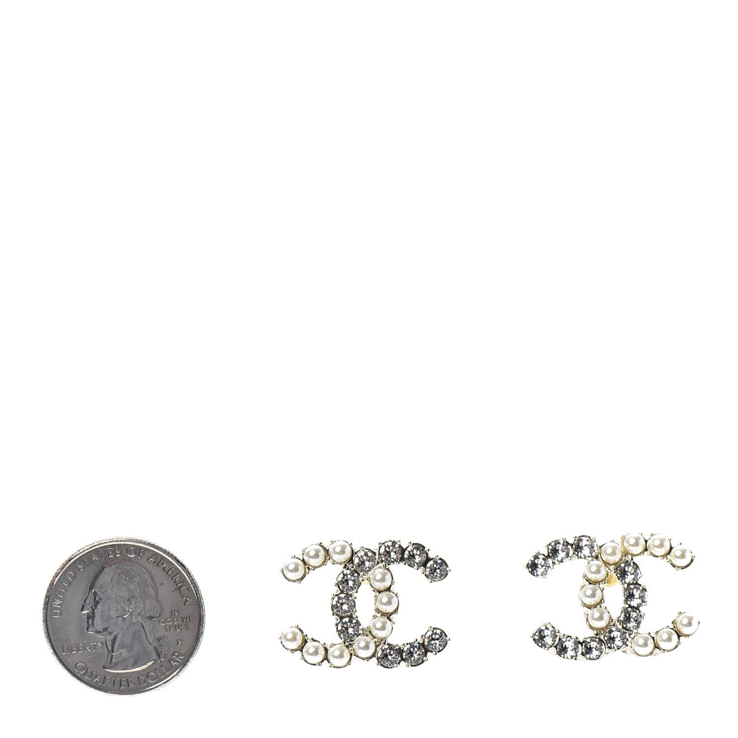 Chanel Crystal Pearl CC Dazzling Domino Earrings Gold 2 of 4