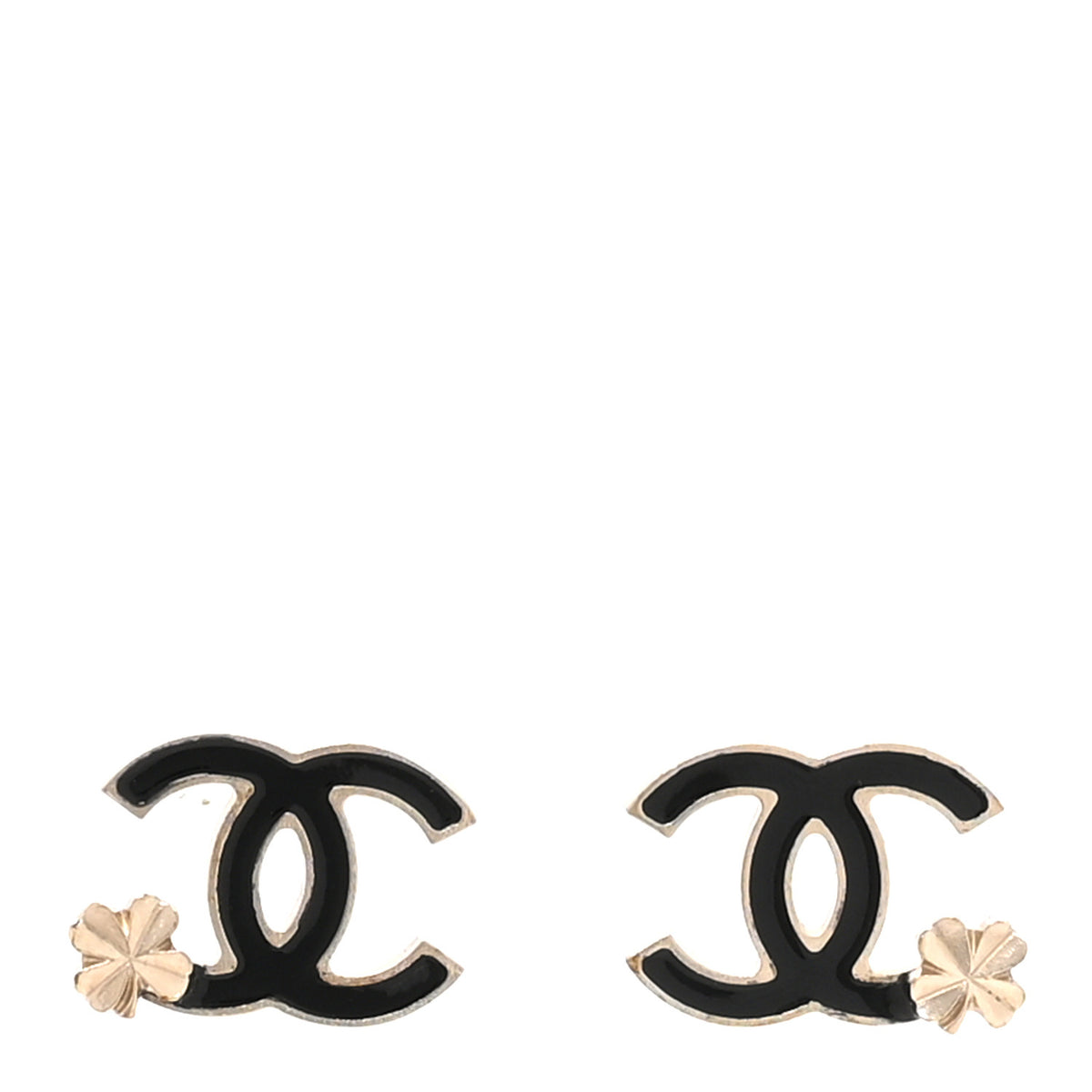 Enamel CC Clover Earrings Black Gold