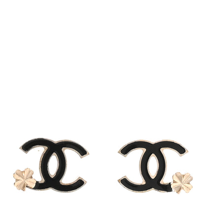 Chanel Enamel CC Clover Earrings Black Gold 1 of 4