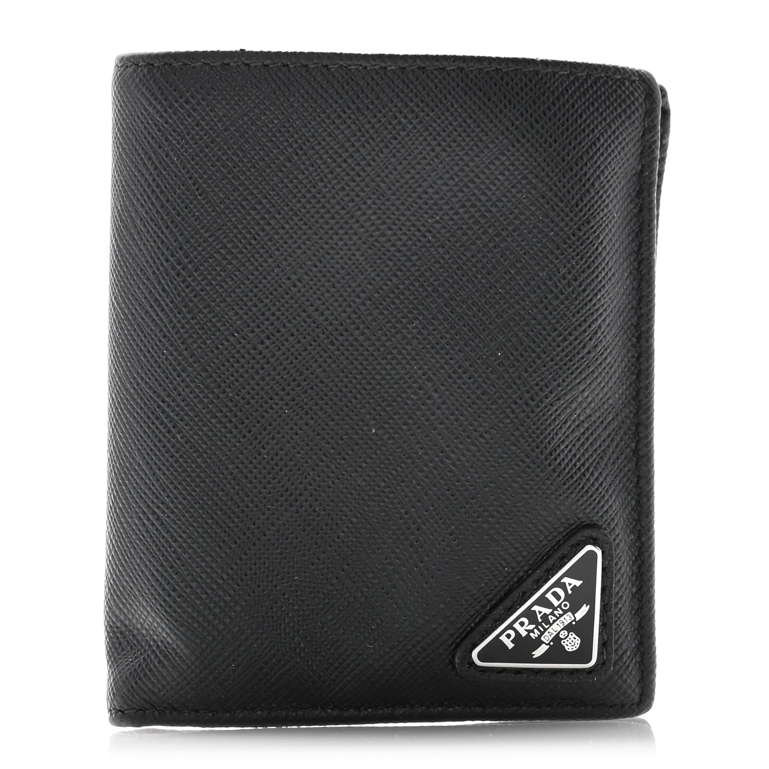 Prada Saffiano Triangle Bi-Fold Wallet Black 1 of 12
