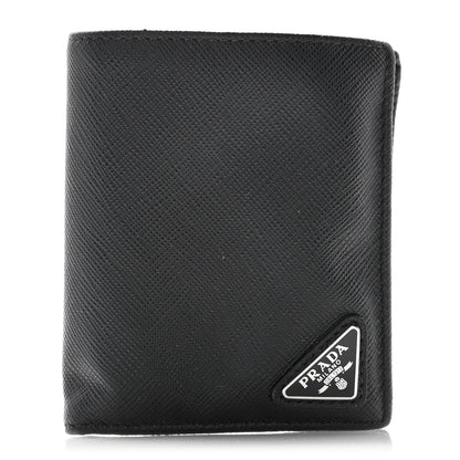 Prada Saffiano Triangle Bi-Fold Wallet Black 1 of 12