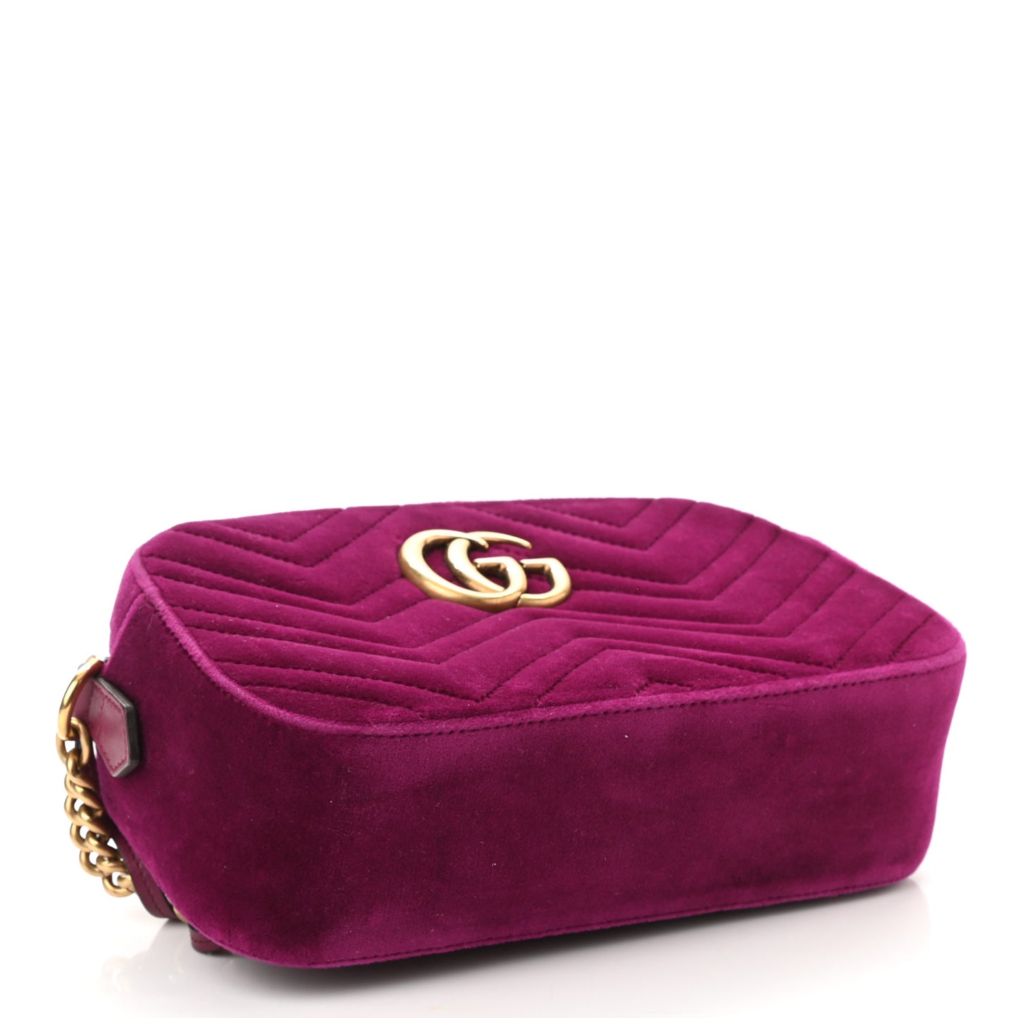 Velvet Matelasse Small GG Marmont Chain Shoulder Bag Fuchsia Violet Cyclamen