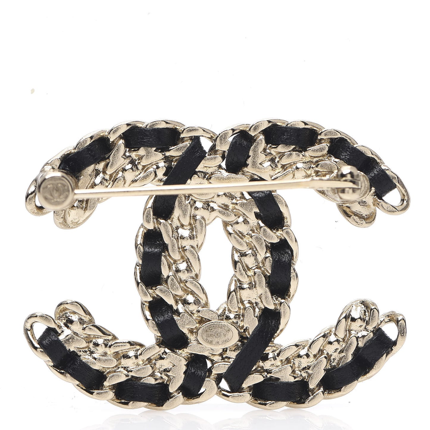 Lambskin Crystal Vintage Allure CC Chain Brooch Black Gold