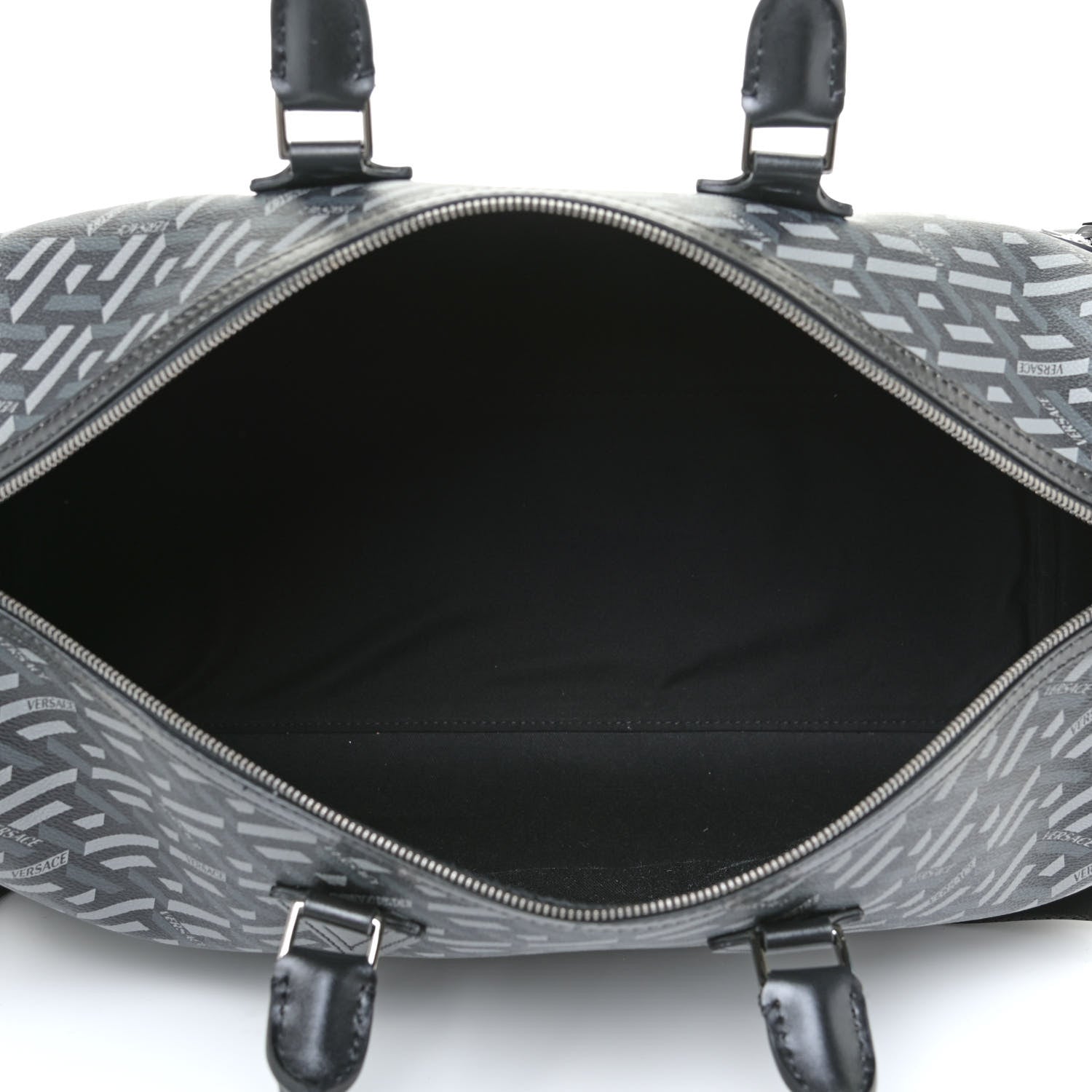 Versace Coated Canvas Calfskin La Greca Signature Travel Bag Black Grey 5 of 10