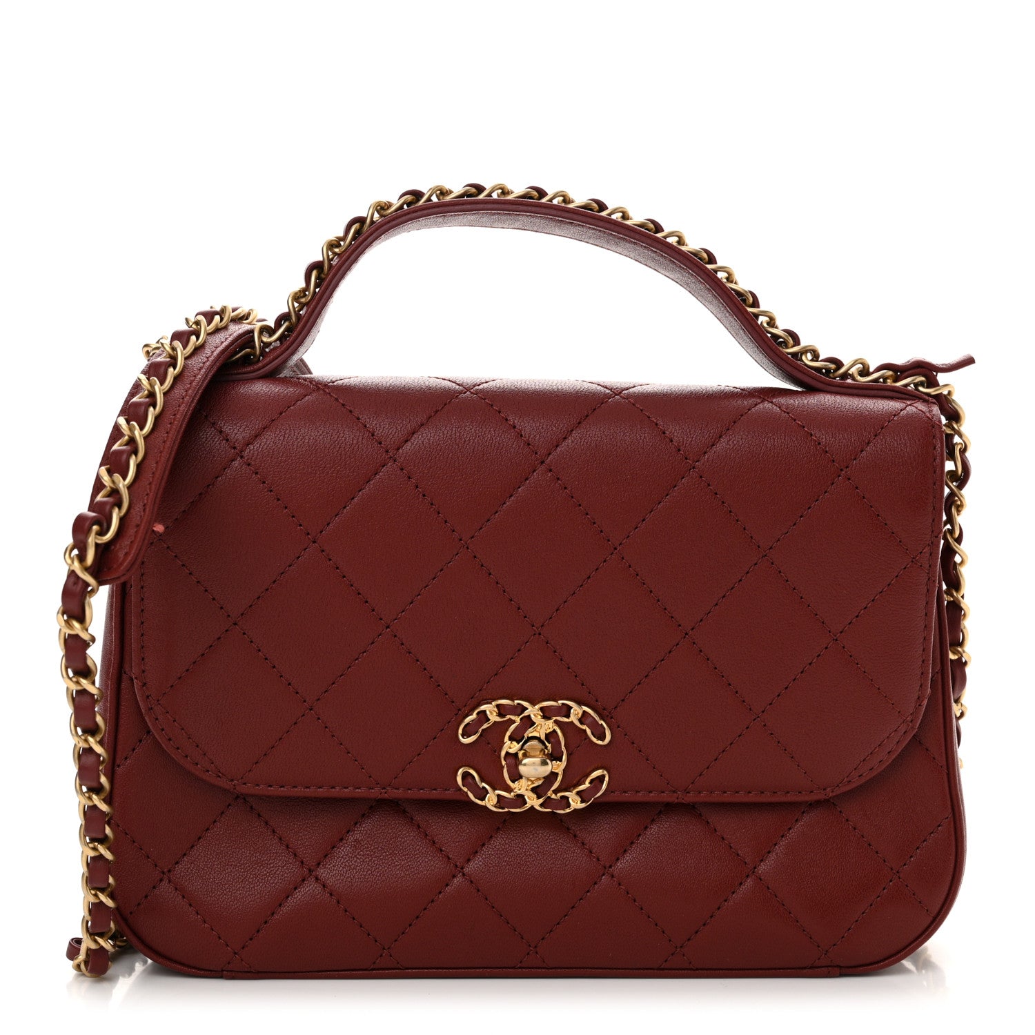 Chanel Lambskin Quilted Chain Infinity Top Handle Flap Burgundy 1 of 12