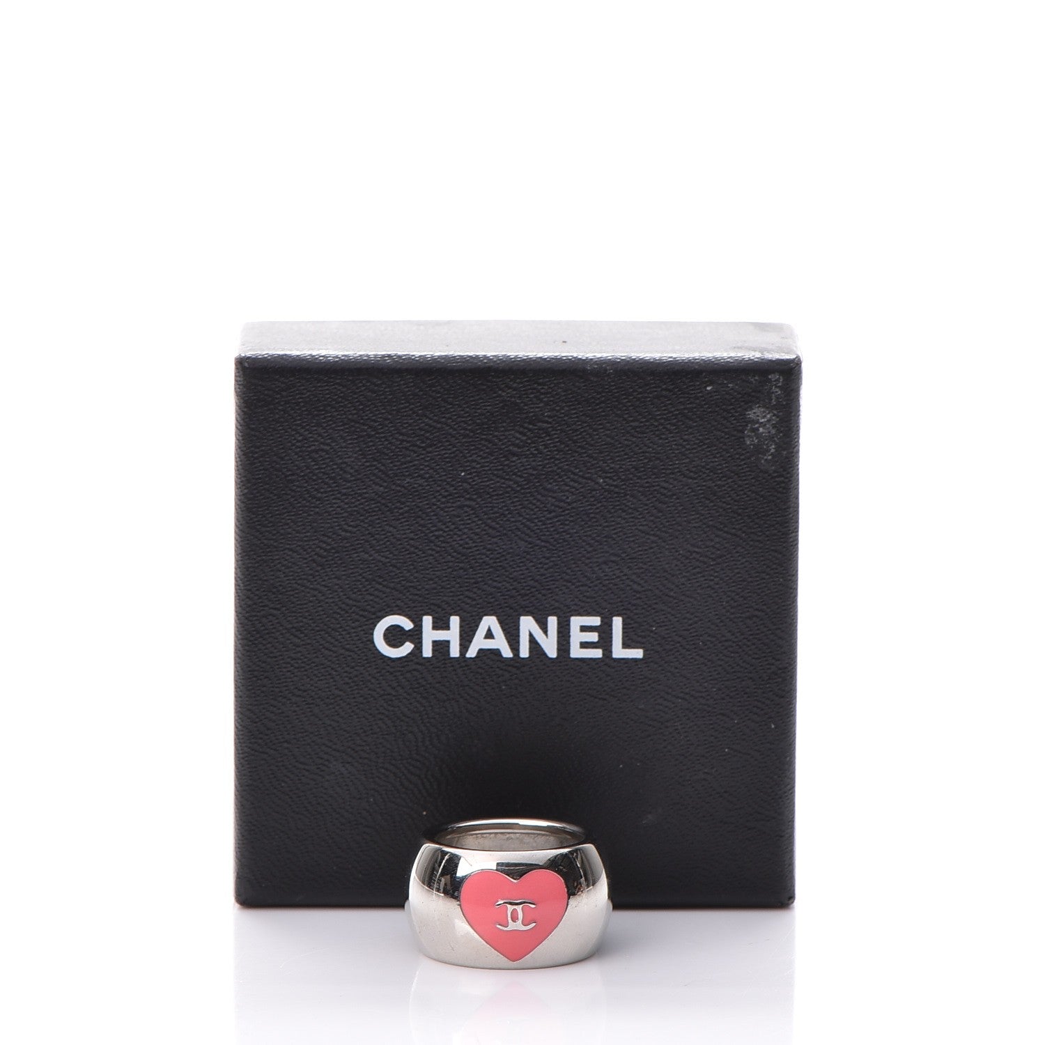 Chanel CC Heart Scarf Ring Silver Pink 4 of 4