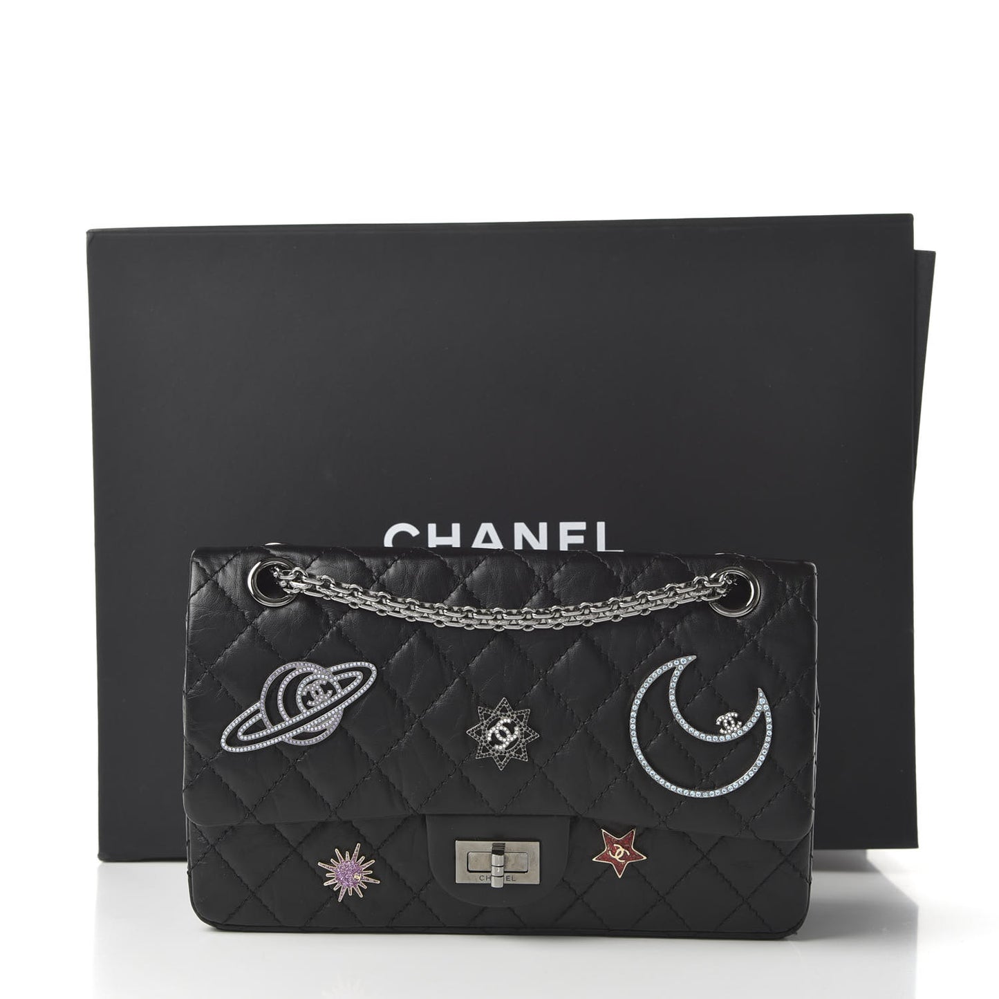 Aged Calfskin Space Charms 2.55 Reissue 225 Flap Black