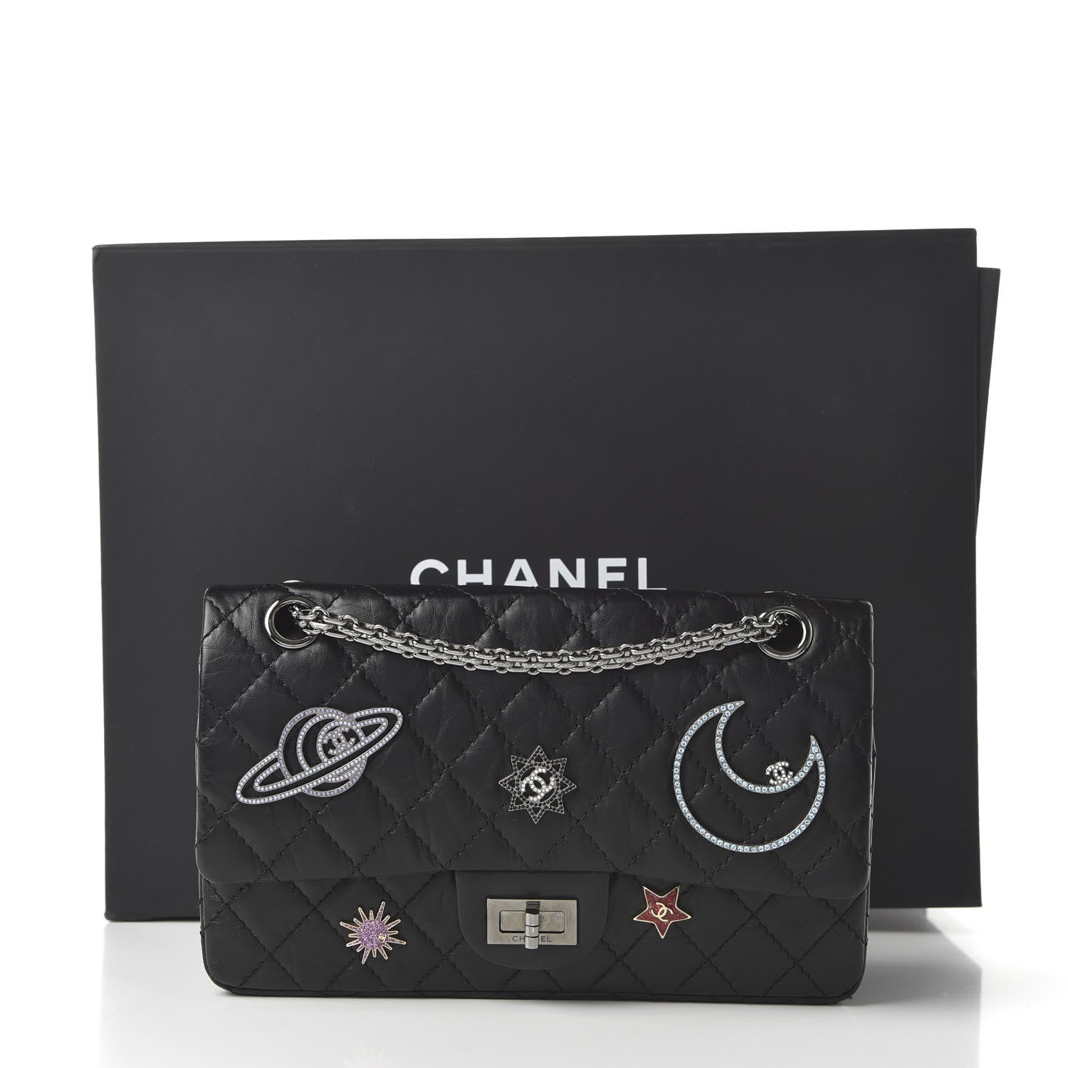 Chanel Aged Calfskin Space Charms 2.55 Reissue 225 Flap Black 11 of 11
