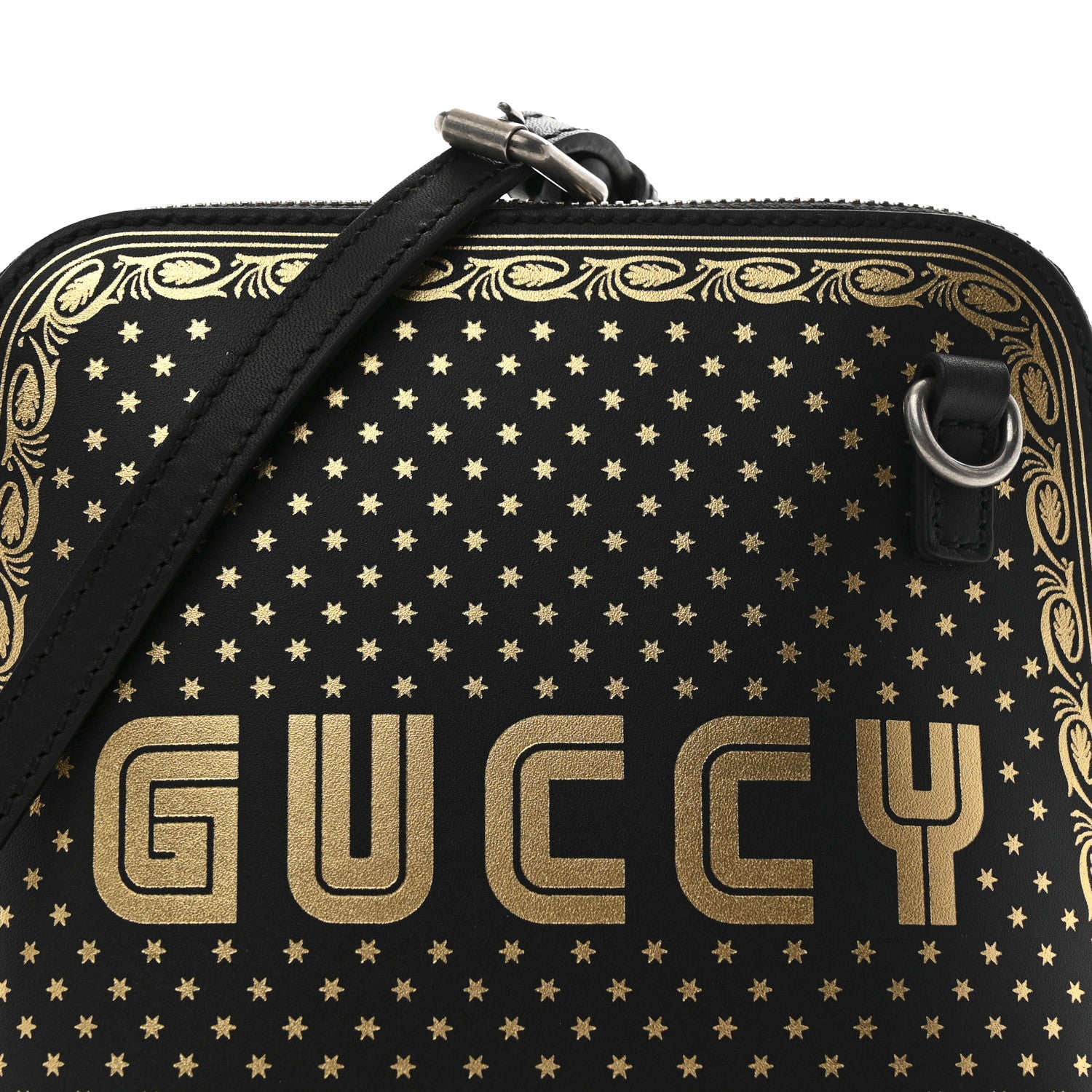 Gucci X SEGA Calfskin GUCCY Stars Mini Dome Shoulder Bag Black Gold 7 of 11