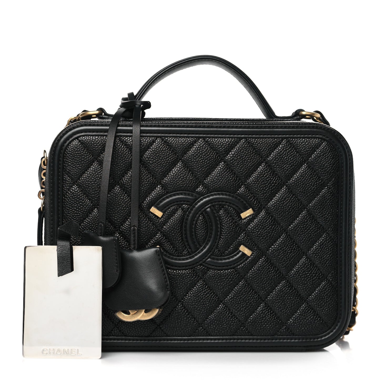 Caviar Quilted Large CC Filigree Vanity Case Black