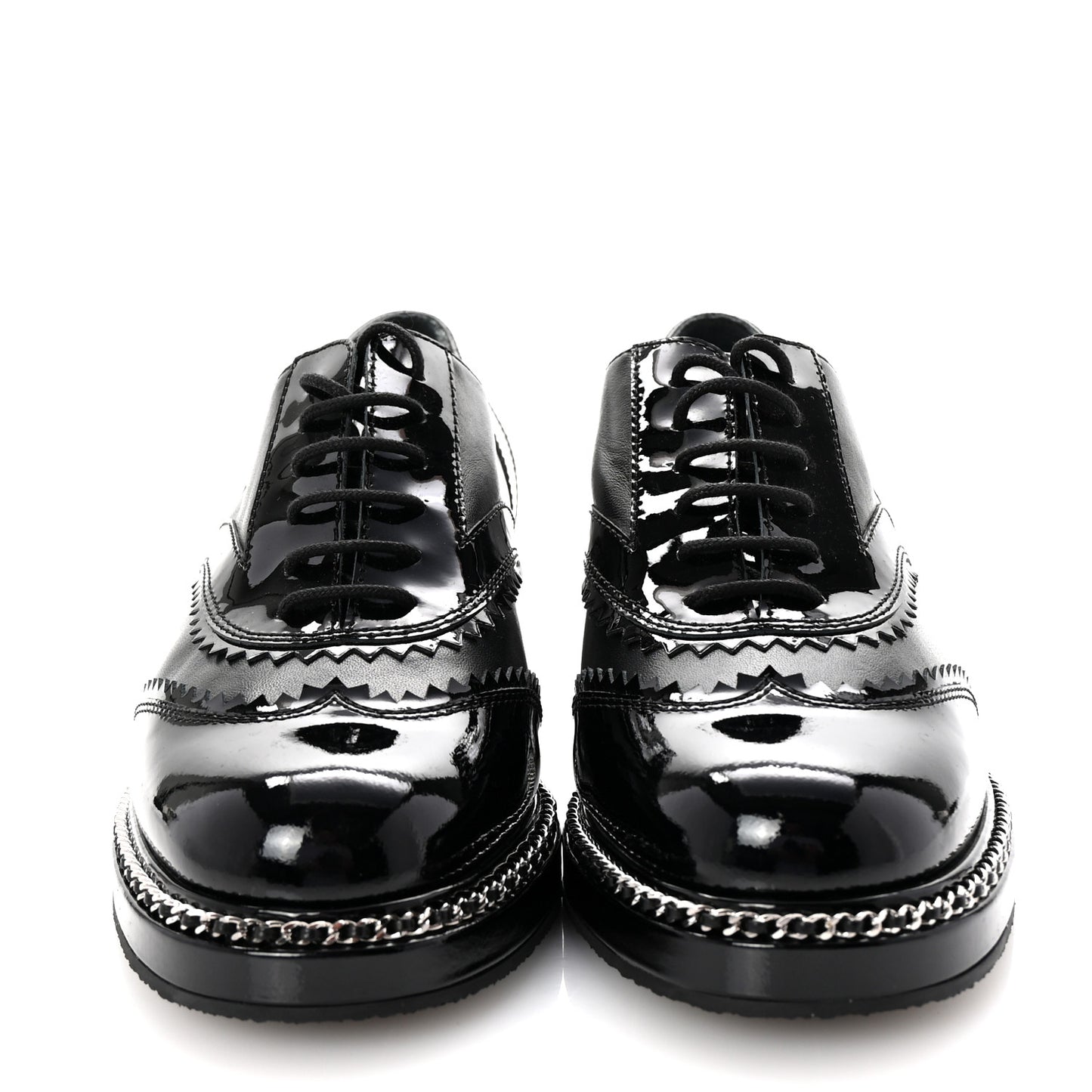 Lambskin Patent Calfskin CC Brogue Lace Up Oxfords 38 Black