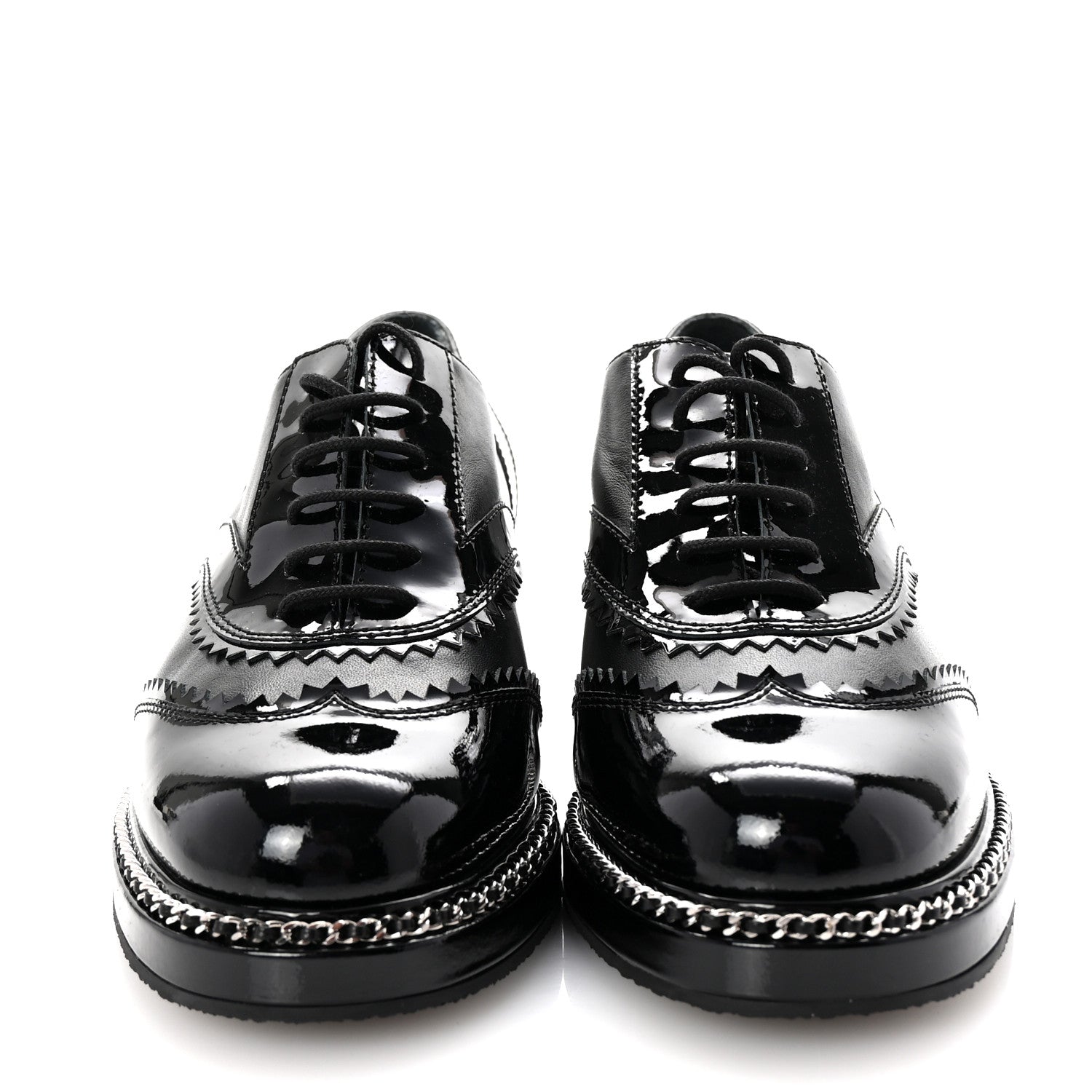 Chanel Lambskin Patent Calfskin CC Brogue Lace Up Oxfords 38 Black 3 of 11