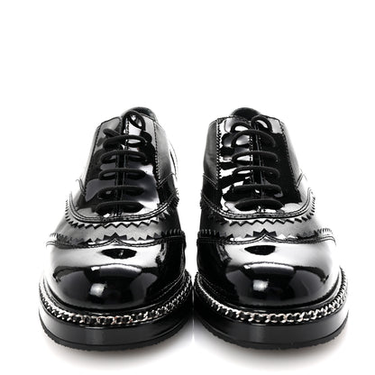 Chanel Lambskin Patent Calfskin CC Brogue Lace Up Oxfords 38 Black 3 of 11