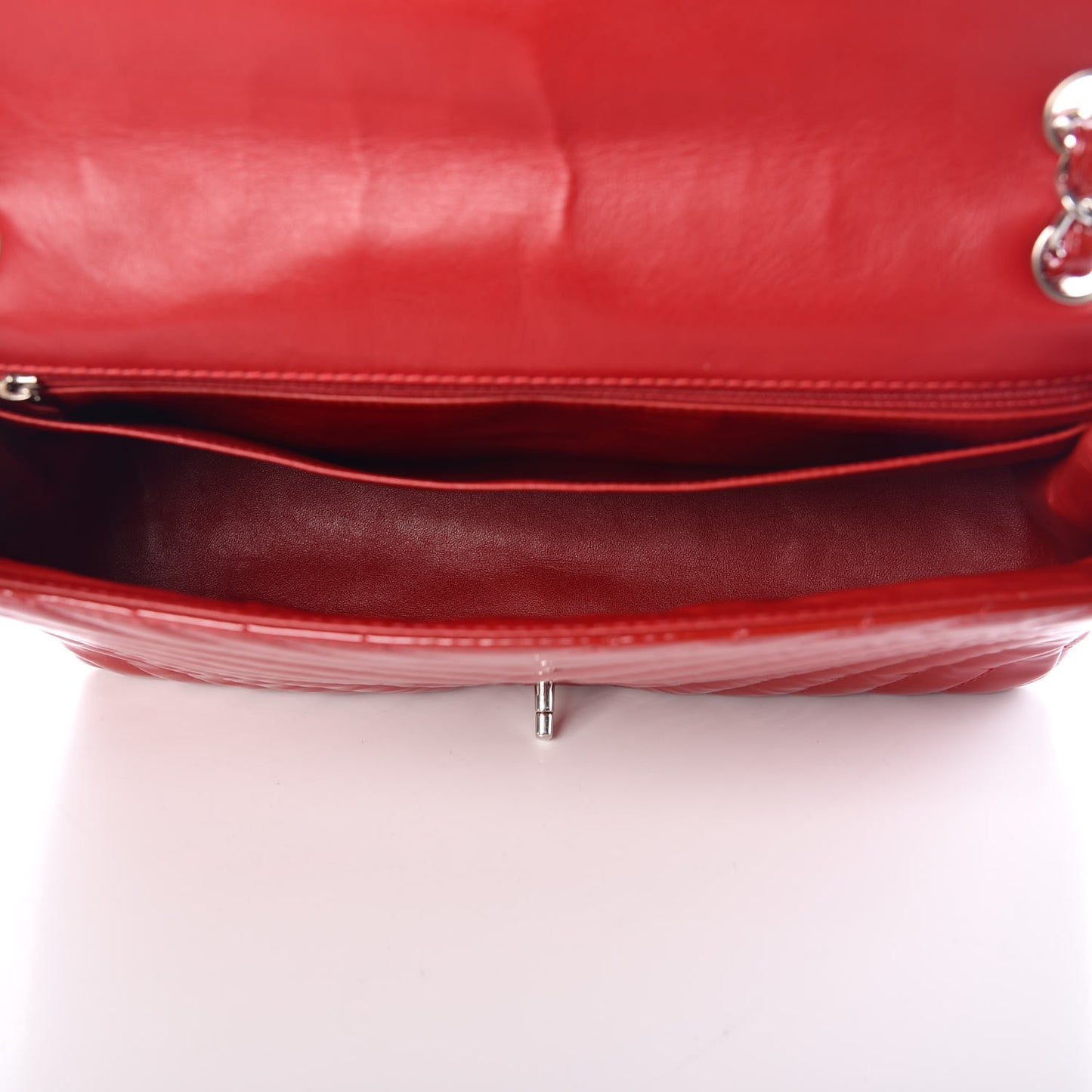 Patent Chevron Quilted Maxi Single Flap Red