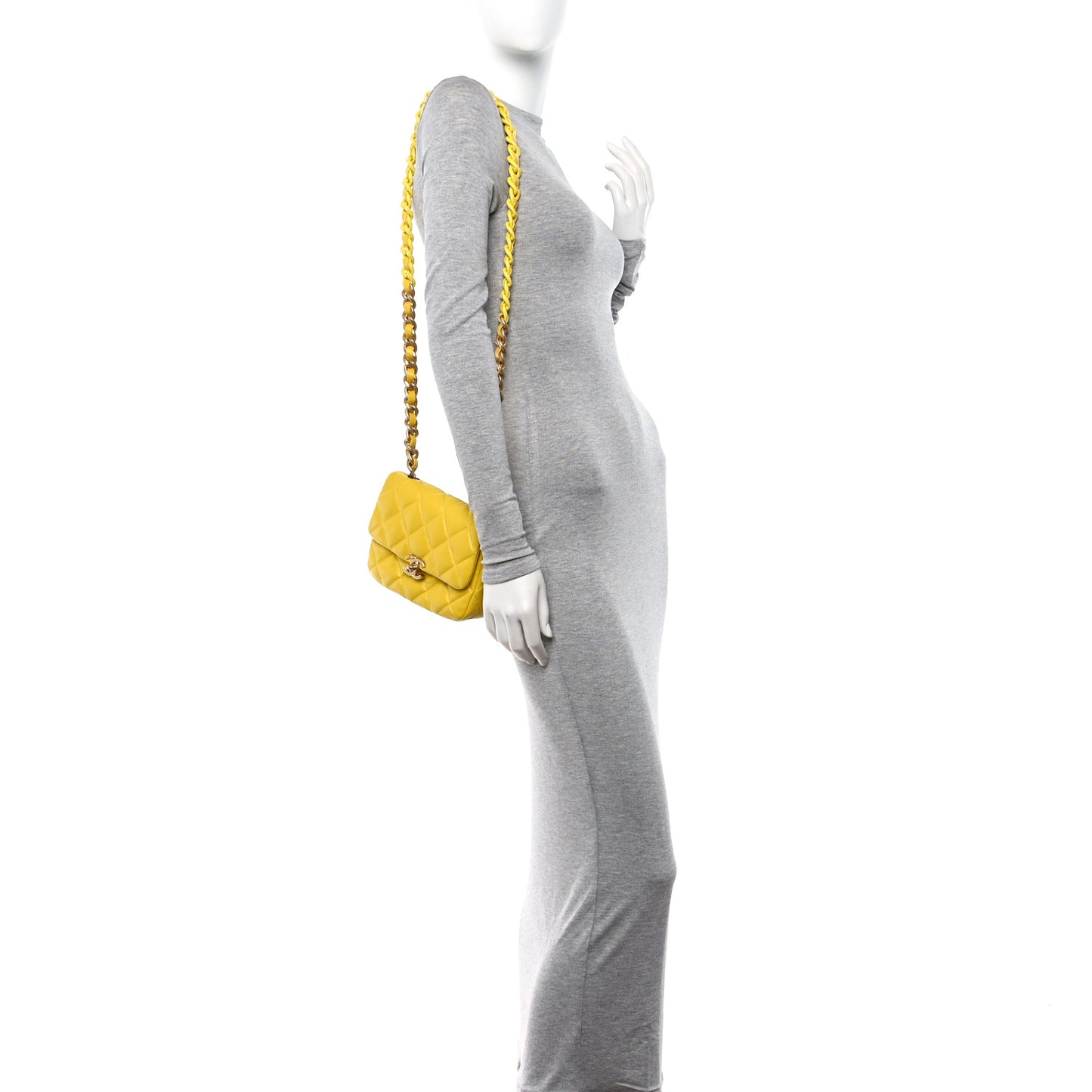 Lambskin Quilted Mini Lacquered Chain Flap Yellow