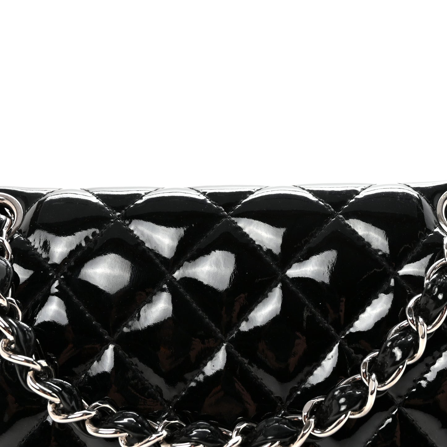 Patent Calfskin Quilted Mini Rectangular Flap Black