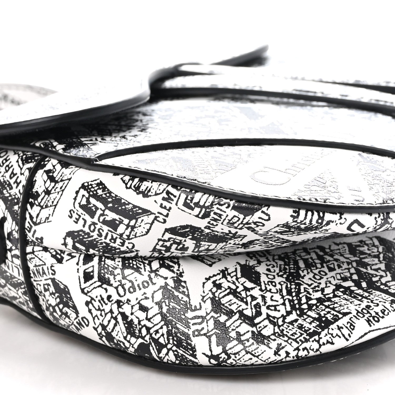 Christian Dior Calfskin Plan De Paris Printed Saddle Bag With Strap White Black 9 of 10