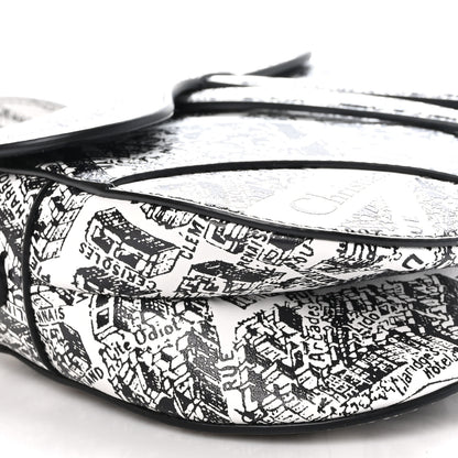 Christian Dior Calfskin Plan De Paris Printed Saddle Bag With Strap White Black 9 of 10