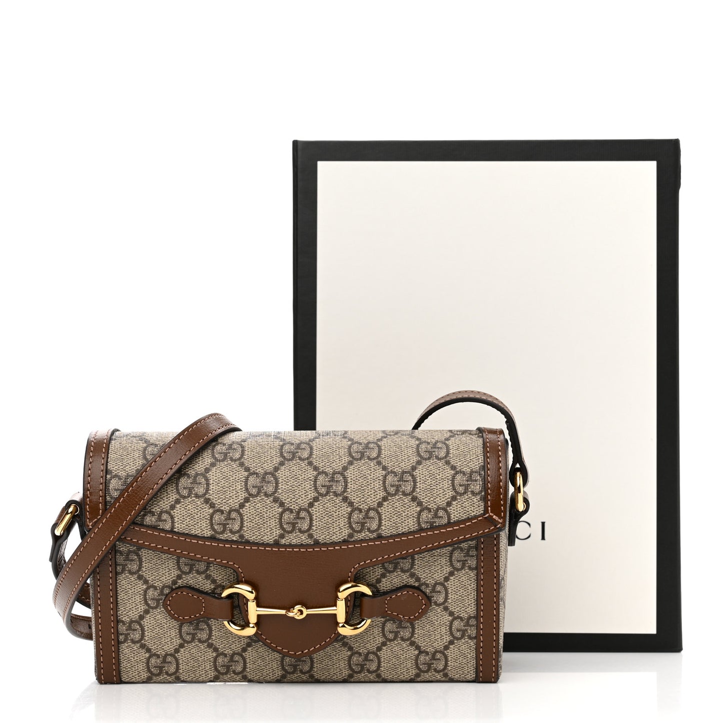 GG Supreme Monogram Mini Horsebit 1955 Shoulder Bag Beige Brown Sugar