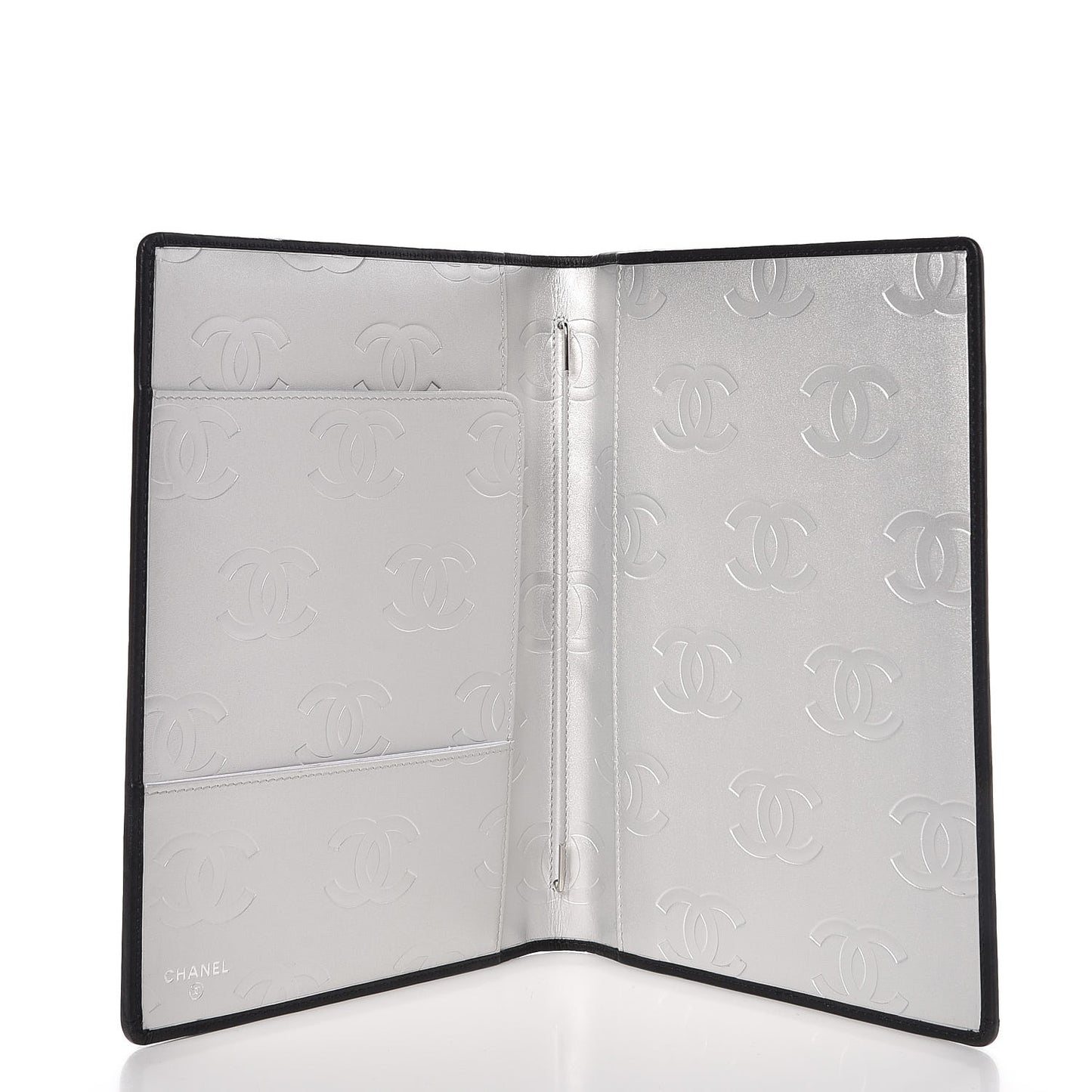 Calfskin Quilted Large Cambon Agenda Planner Black Silver