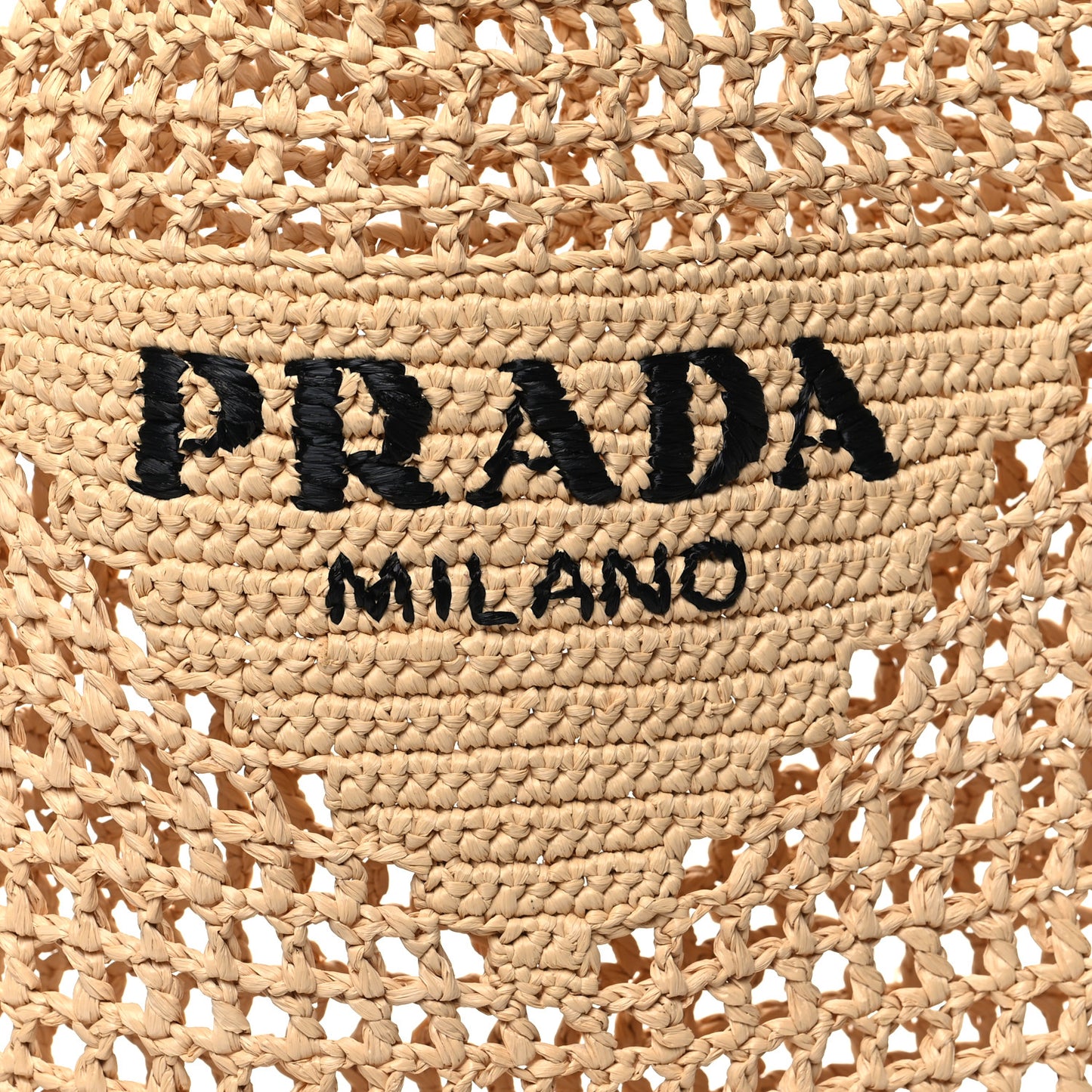 Yarn Raffia Effect Crochet Logo Embroidered Tote Bag Naturale
