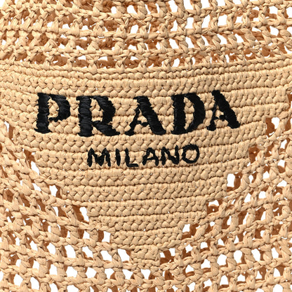 Prada Yarn Raffia Effect Crochet Logo Embroidered Tote Bag Naturale 7 of 9