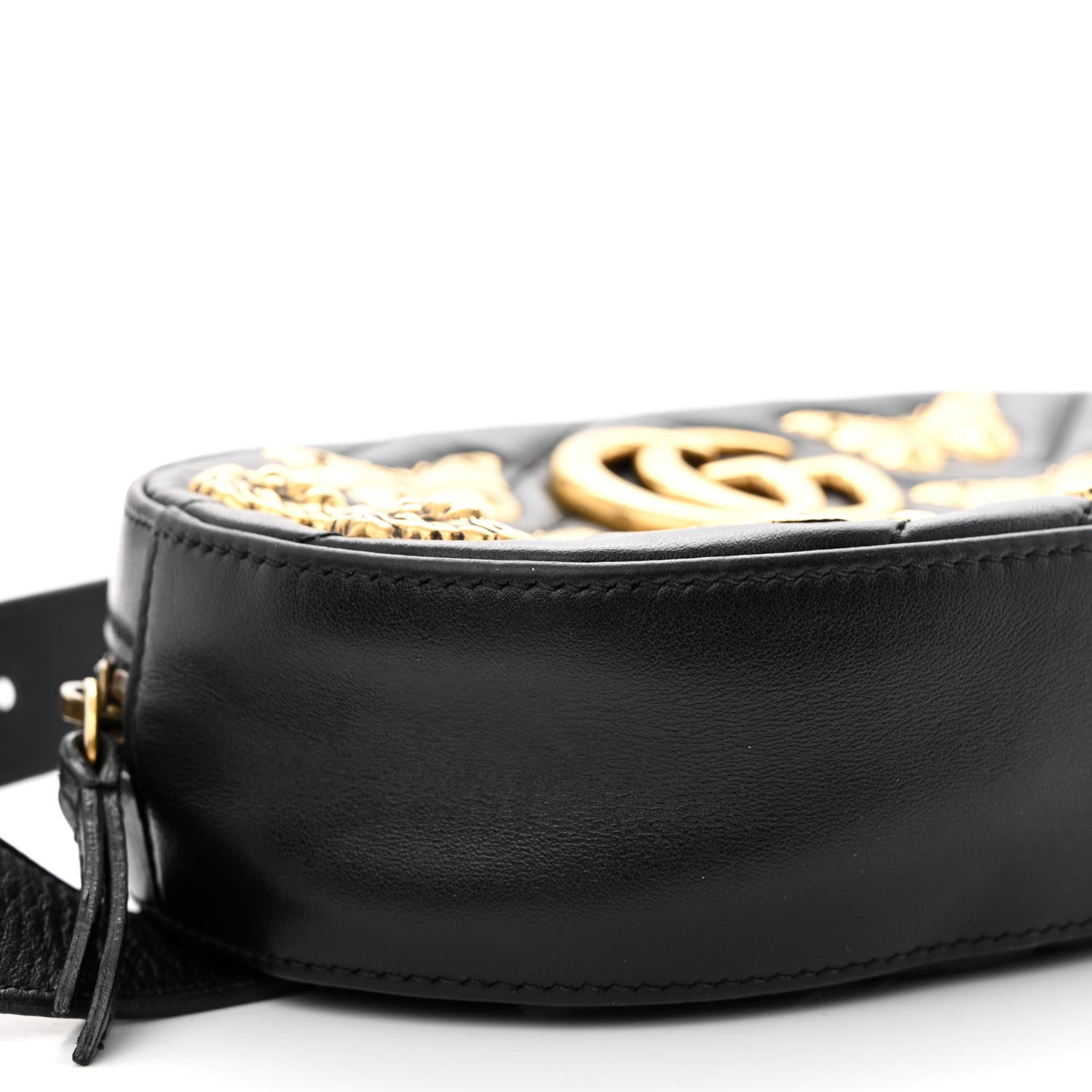 Gucci Calfskin Matelasse Animal Studs GG Marmont Belt Bag 85 34 Black 10 of 11