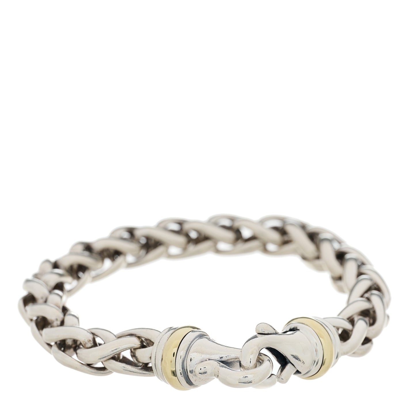 Sterling Silver 14K Yellow Gold 8mm Wheat Chain Bracelet