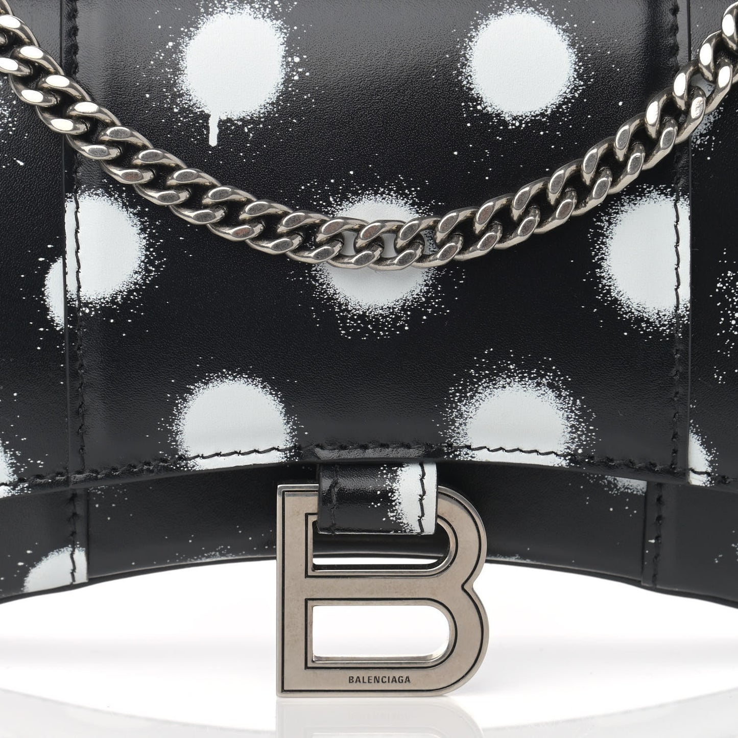 Shiny Box Calfskin Polka Dot Hourglass Chain Bag Black White