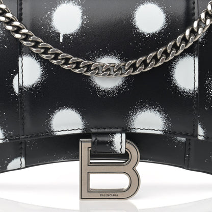 Balenciaga Shiny Box Calfskin Polka Dot Hourglass Chain Bag Black White 9 of 12
