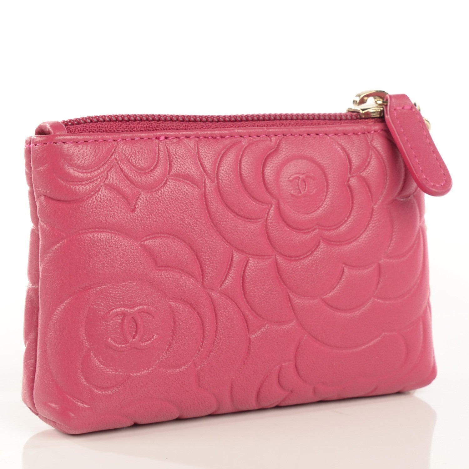 Chanel Lambskin Camellia Embossed Key Holder Case Fuchsia 3 of 8