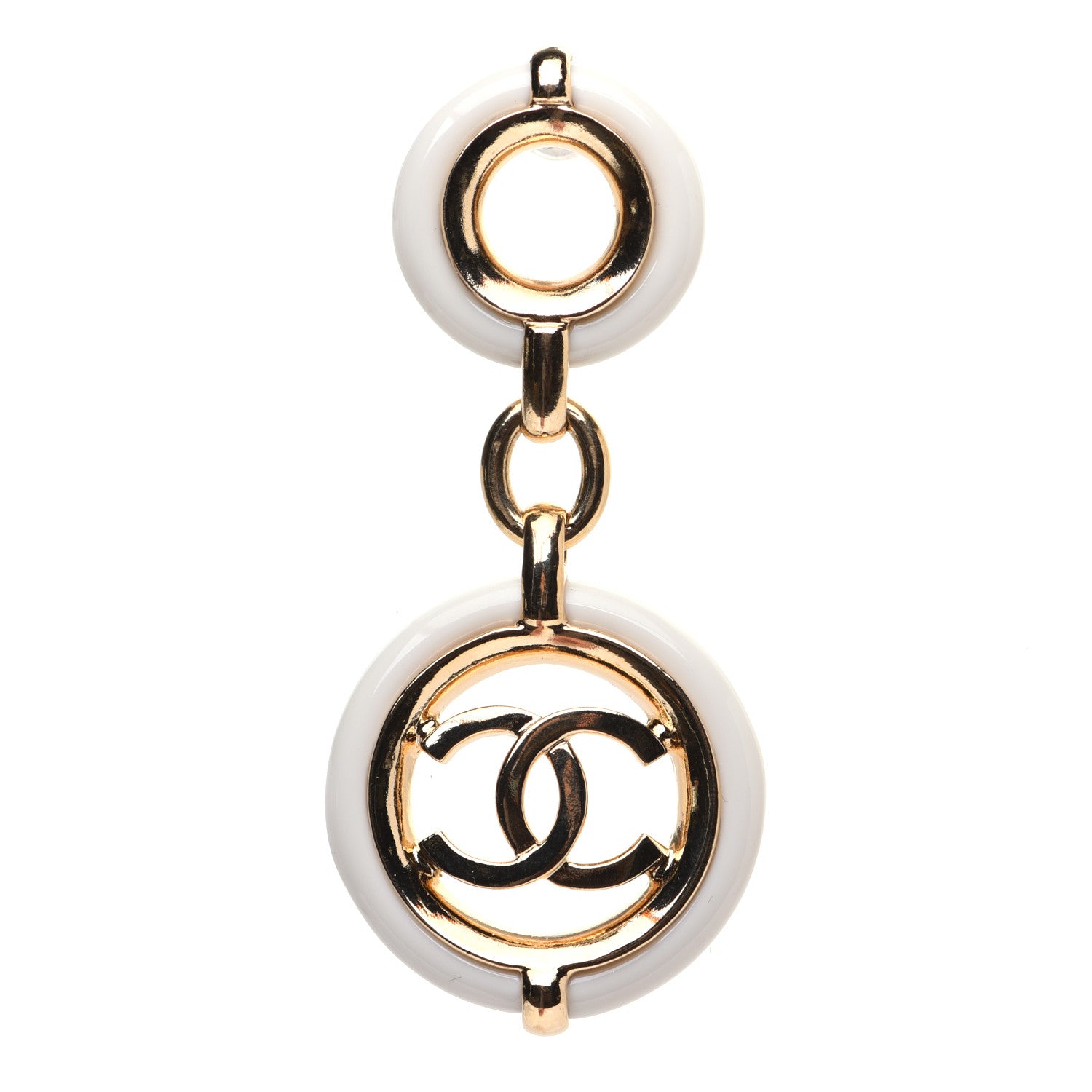 Chanel Metal Resin CC Round Drop Earrings Gold White 9 of 9