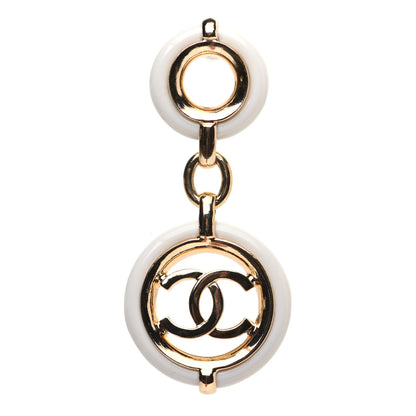 Chanel Metal Resin CC Round Drop Earrings Gold White 9 of 9