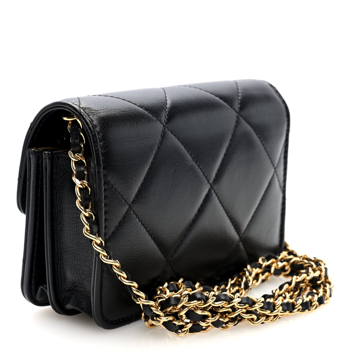 Chanel Calfskin Strass Quilted Clutch With Chain Flap Black
