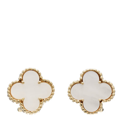 Van Cleef & Arpels 18K Yellow Gold Mother of Pearl Vintage Alhambra Clip-On Earrings 1 of 4