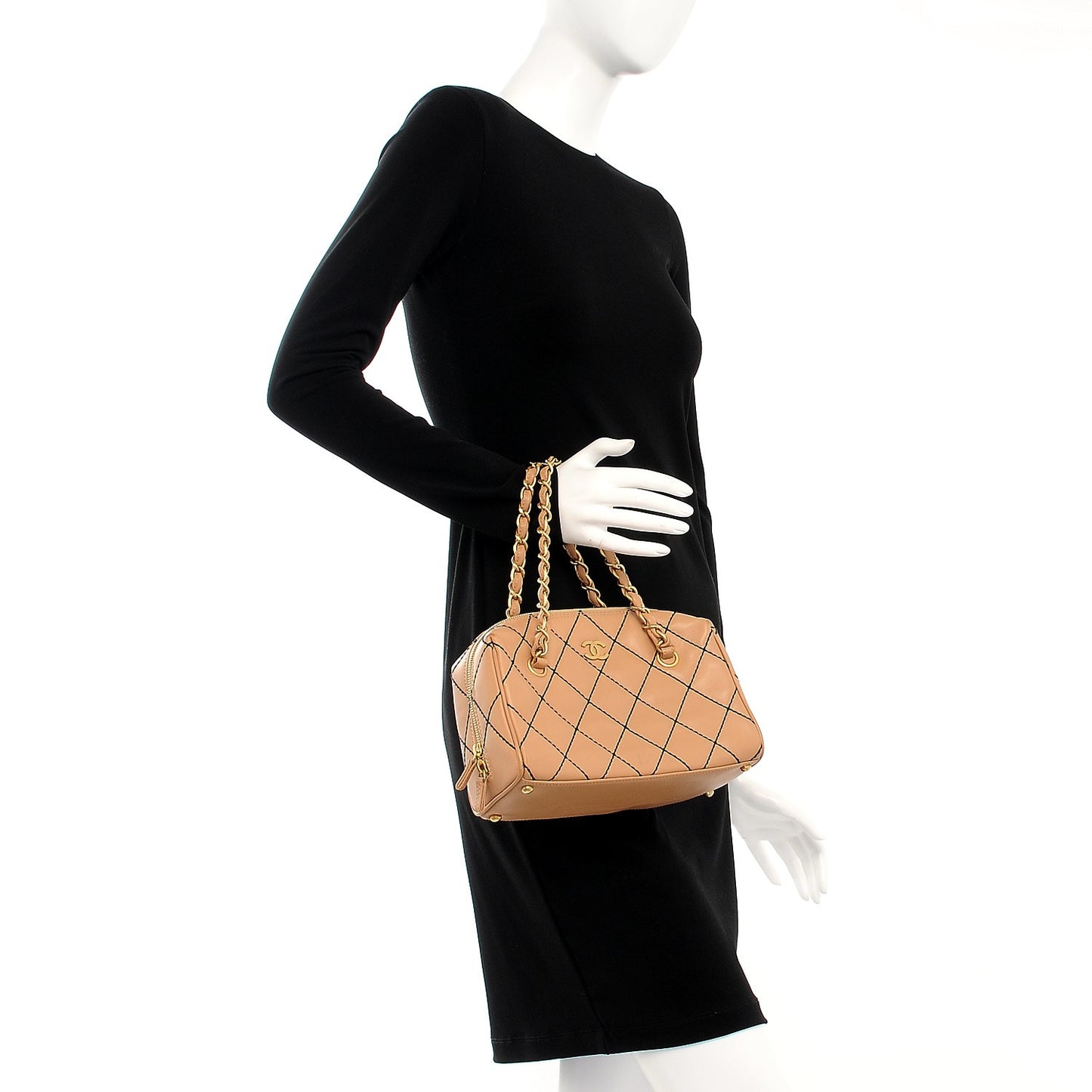 Calfskin Quilted Wild Stitch Bag Beige
