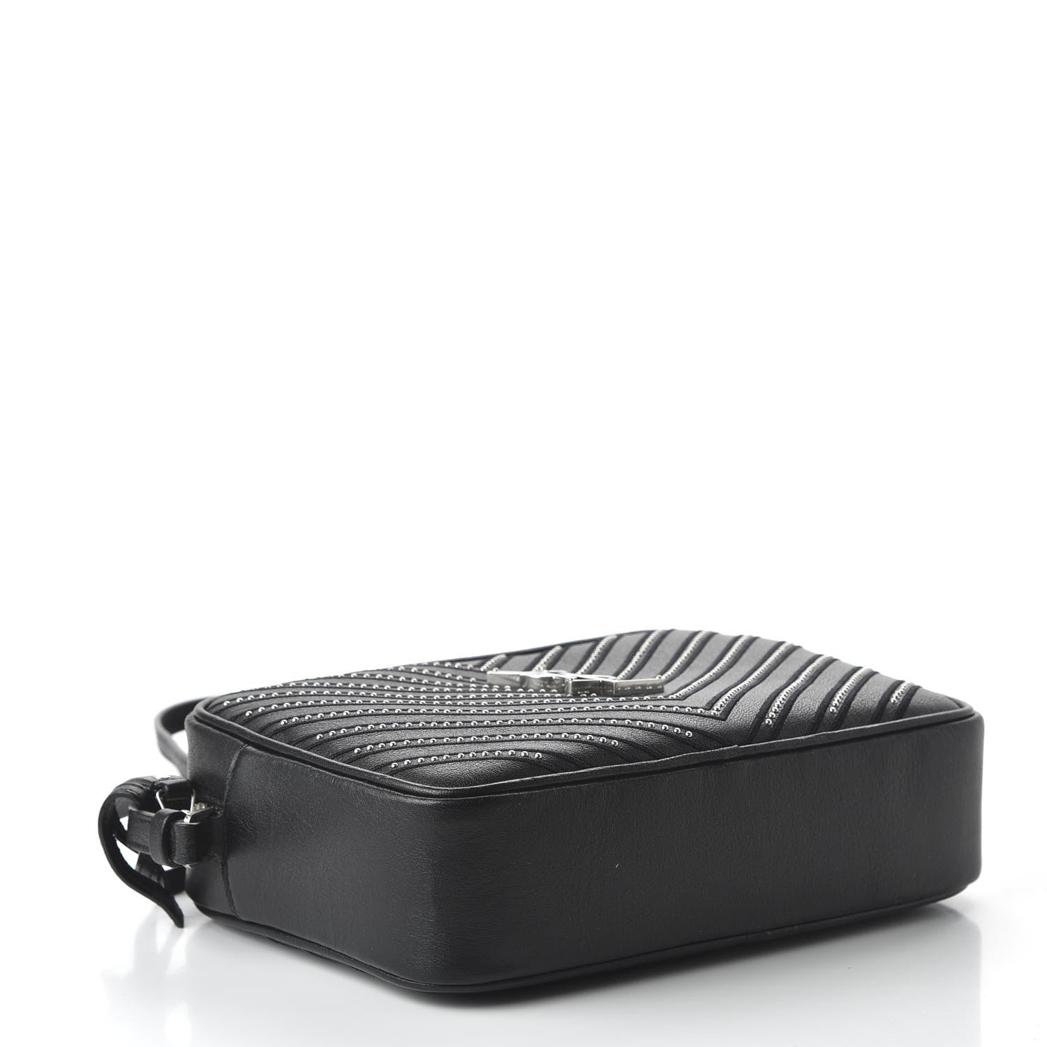 Saint Laurent Calfskin Studded Matelasse Monogram Lou Camera Bag Black 4 of 9