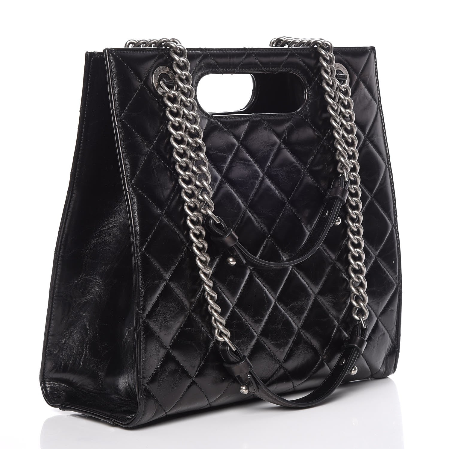 Chanel Glazed Calfskin Quilted Small Perfect Edge Shopping Tote Black 3 of 9