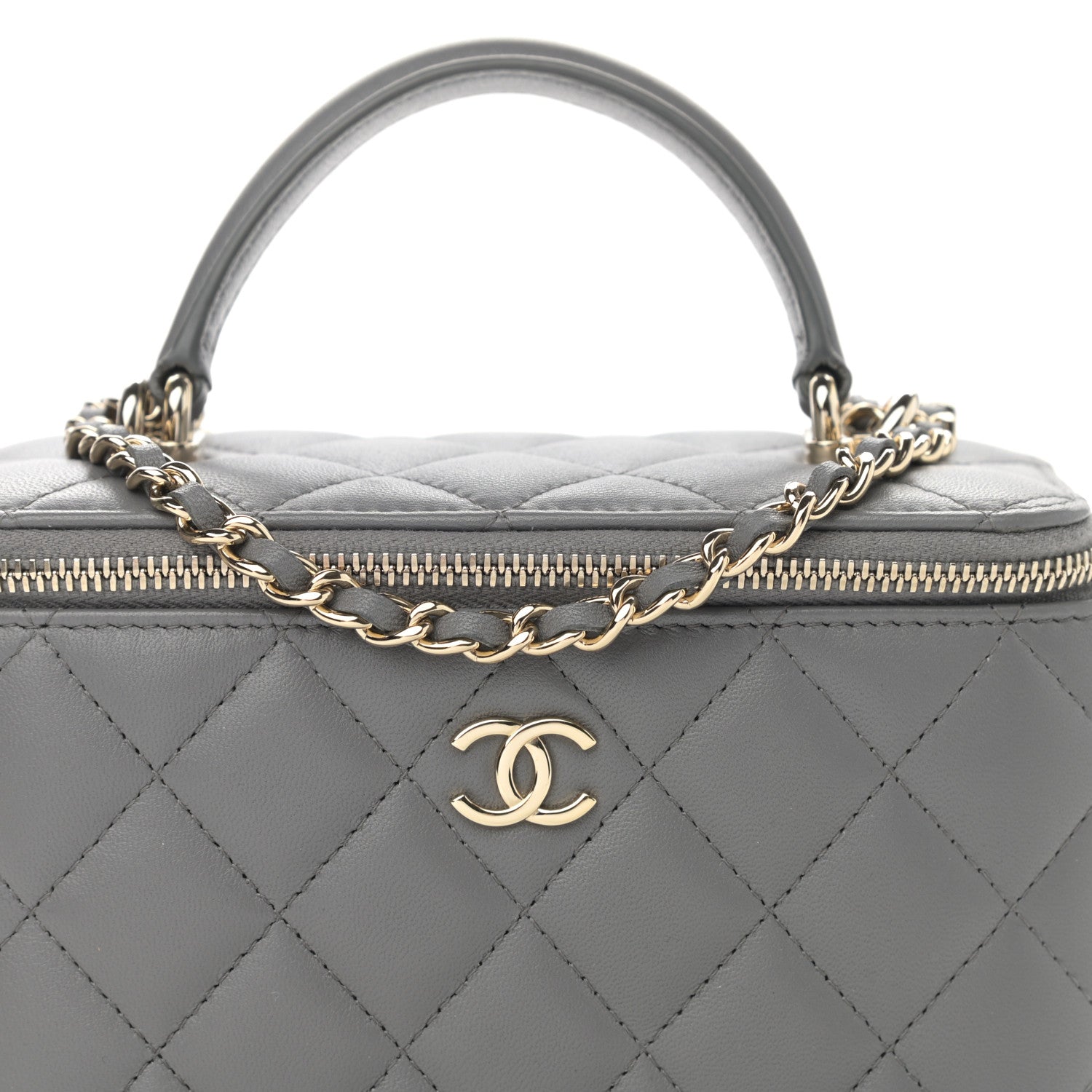Chanel Lambskin Quilted Small Top Handle Vanity Case With Chain Dark Grey 9 of 10