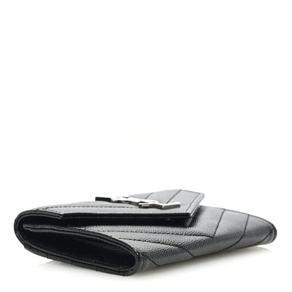 Saint Laurent Grain De Poudre Matelasse Chevron Small Monogram Envelope Wallet Black 4 of 6