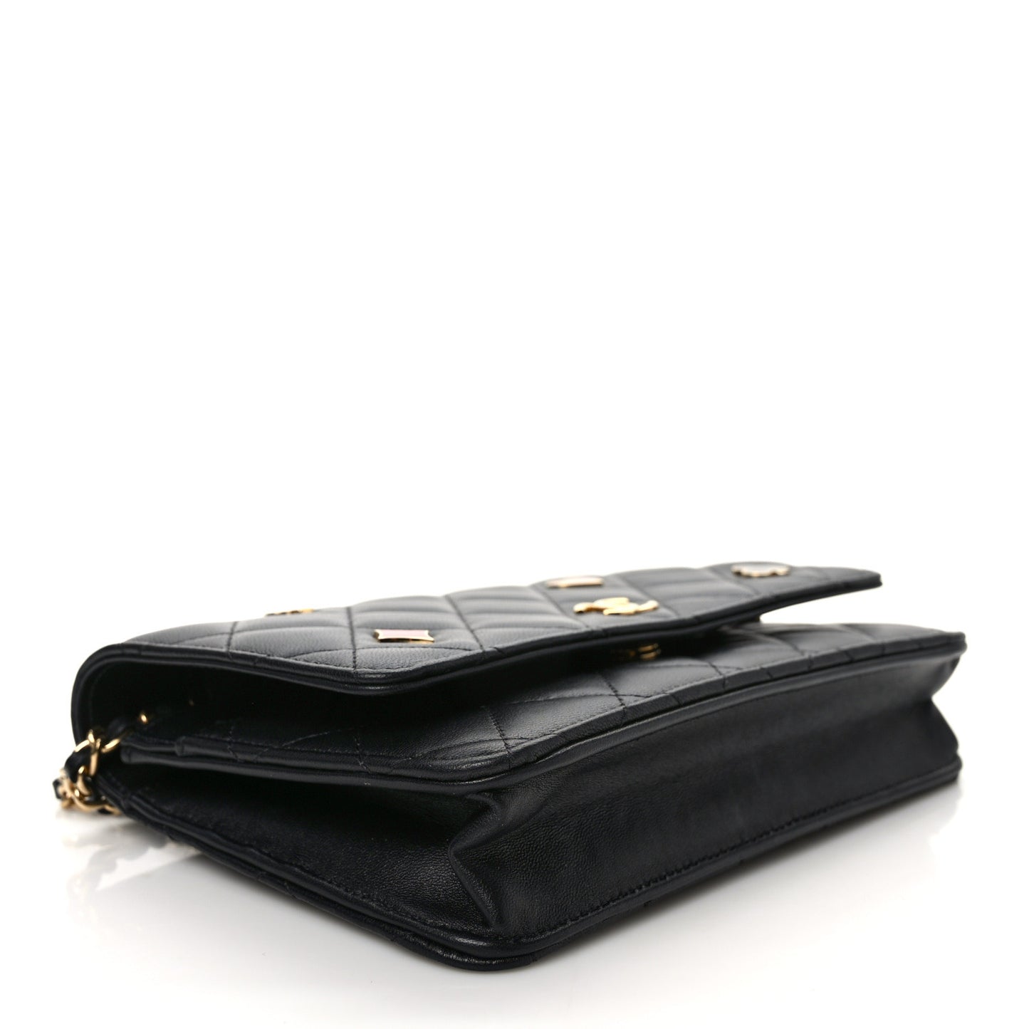 Lambskin Quilted Enamel Coco Casino Wallet On Chain WOC Black