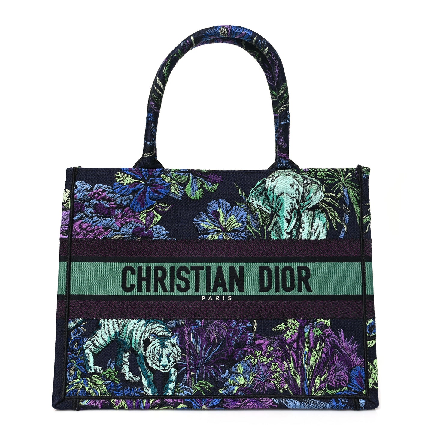 Canvas Embroidered Medium Toile de Jouy Voyage Book Tote Blue Multicolor