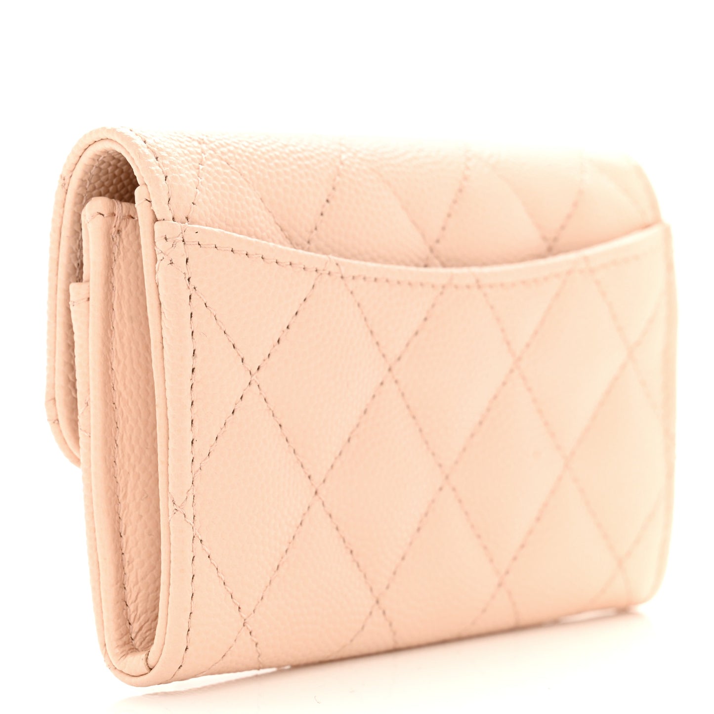 Caviar Quilted Flap Card Holder Wallet Light Beige