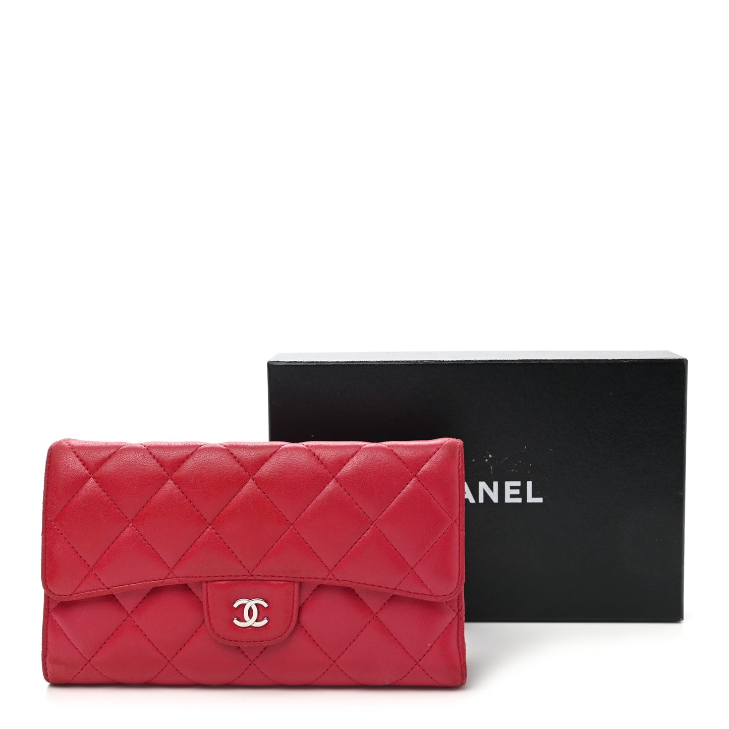 Lambskin Quilted Large Gusset Flap Wallet Fuchsia